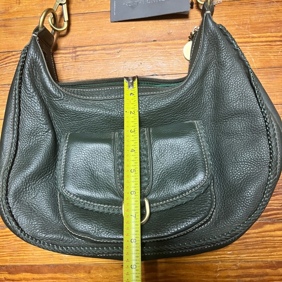 Hunter green, Donald J Piner, genuine leather shoulder bag, heavy brass hardware - Picture 4 of 14